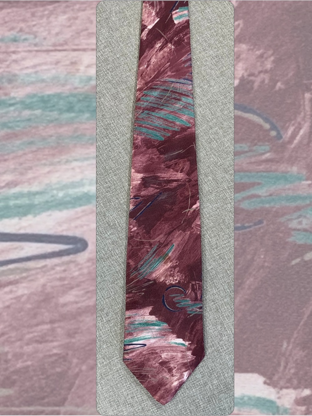 Vintage Regal Abstract Brushstroke Necktie Burgundy Teal